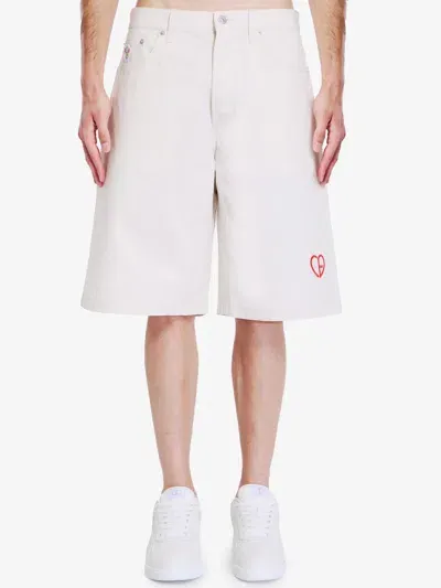 Dior Heart Embroidered Cotton Bermuda Shorts In Cream