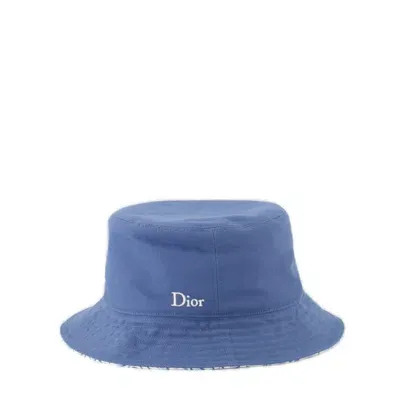 Dior Homme Logo Embroidered Reversible Bucket Hat In Blue