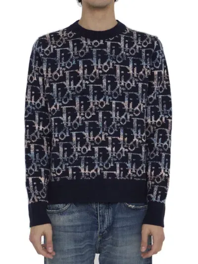 Dior Homme Oblique Jacquard Jumper In Blue