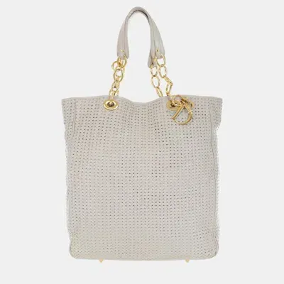 Pre-owned Dior Leather Woven Tote Bag In Grey