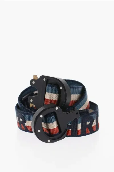 Dior Striped Belt With Embroidered Logo 25mm In Multi