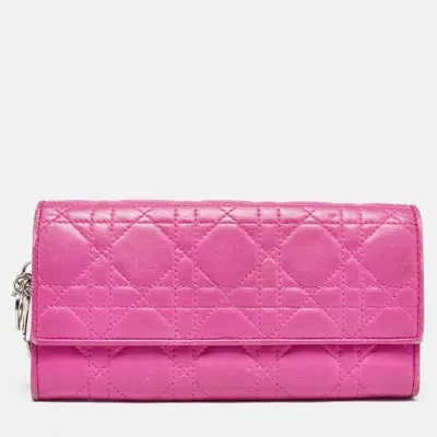 Pre-owned Dior Wallet On Chain In Pink