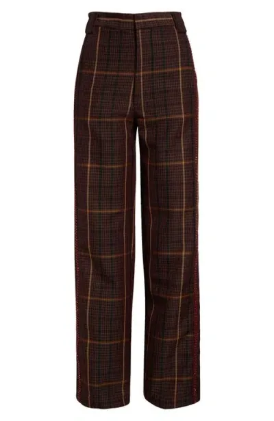 Diotima Thirds Plaid Straight Leg Trousers In Maroon