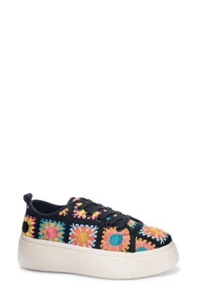 Dirty Laundry Rambling Crochet Platform Sneaker In Black Multi