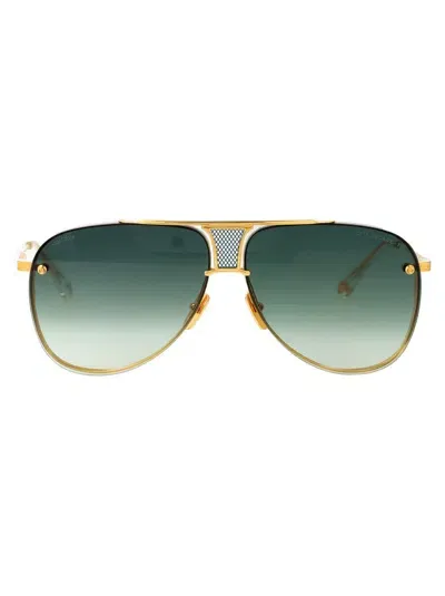 Dita Sunglasses In Yellow Gold - Crystal Clear W/ Green