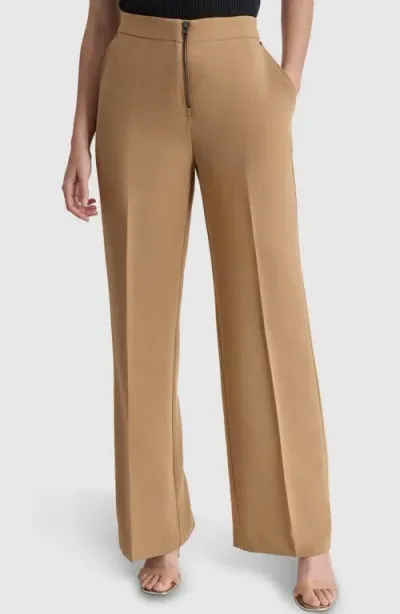 Dkny Double Weave Wide Leg Pants In Russet