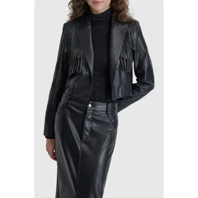 Dkny Fringe Detail Faux Leather Jacket In Black