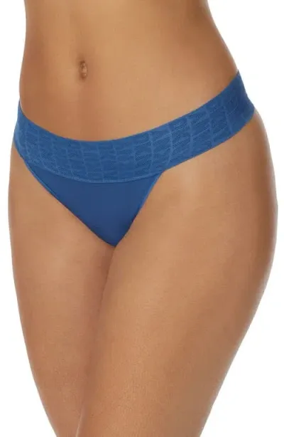 Dkny Logo Stretch Thong In Deja Vu Blue