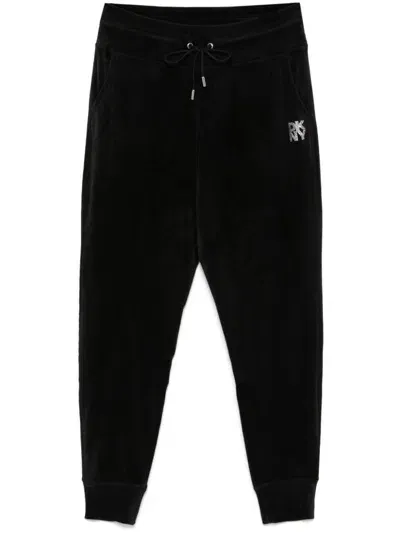 Dkny Rhinestone-logo Trousers In Black