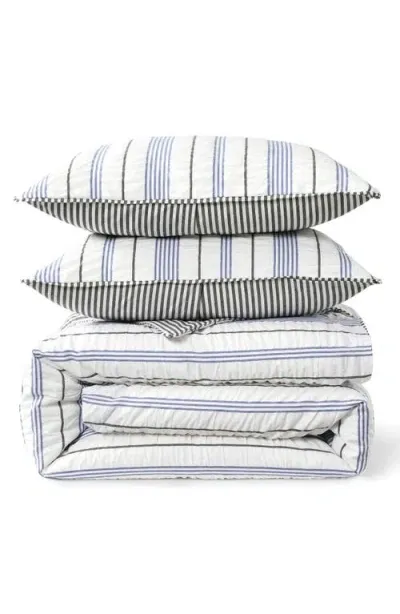 Dkny Seersucker Stripe Comforter & Sham Set In Blue