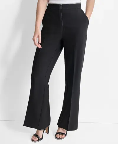 Dkny Double Weave Wide Leg Pants In Black