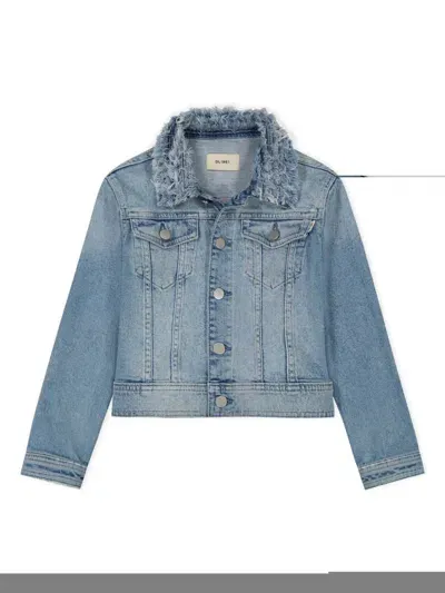 Dl1961 Kids' Distressed Manning Denim Jacket In Fountain Fur