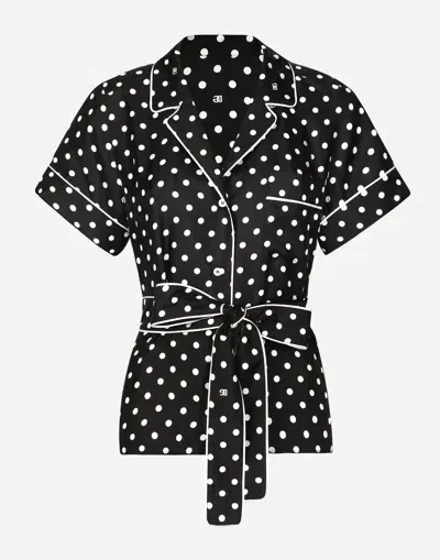 Dolce & Gabbana Short-sleeved Silk Pajama Shirt With Polka-dot Print In プリ