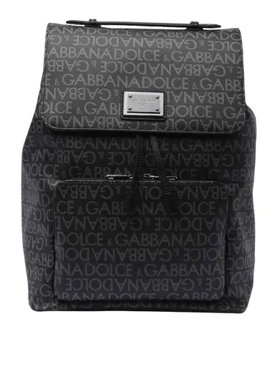 Dolce & Gabbana Allover Logo Backpack In Negro