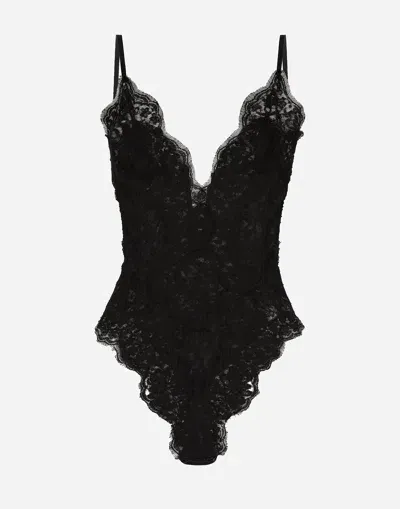 Dolce & Gabbana Tulle And Chantilly Lace Bodysuit In ブラック