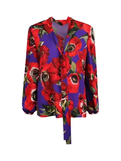 Dolce & Gabbana Anemone Printed Charmeuse Shirt In Multi