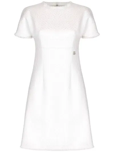 Dolce & Gabbana Appliqué-logo Bouclé Mini Dress In Weiss