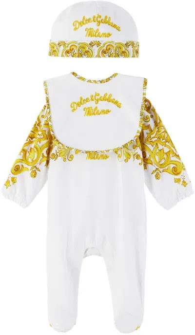 Dolce & Gabbana Baby White & Yellow Majolica-print Three-piece Set In H03tn