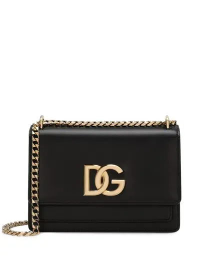 Dolce & Gabbana 3.5 Shoulder Bag In Calfskin Leather With Front Dg Logo In Black