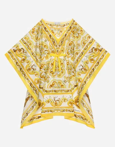 Dolce & Gabbana Batiste Caftan With Yellow Majolica Print