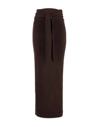 Dolce & Gabbana Belted Virgin-wool Blend Maxi Skirt In Brown