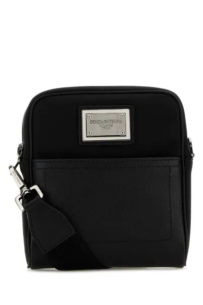 Dolce & Gabbana Black Leather And Nylon Crossbody Bag In Nero