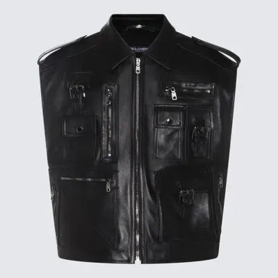 Dolce & Gabbana Black Leather Jacket In Negro