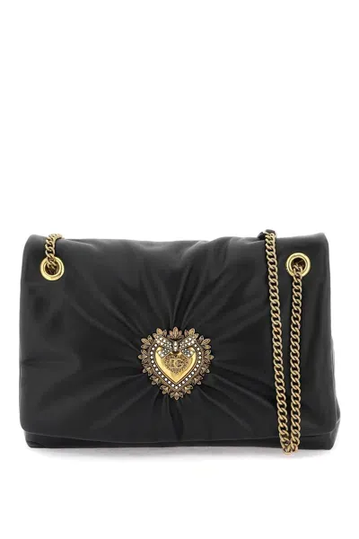 Dolce & Gabbana Devotion Large Shoulder Bag In Nappa Leather In Nero