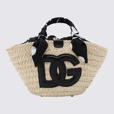 Dolce & Gabbana Black Raffia Satchel In Pois Fdo Nero