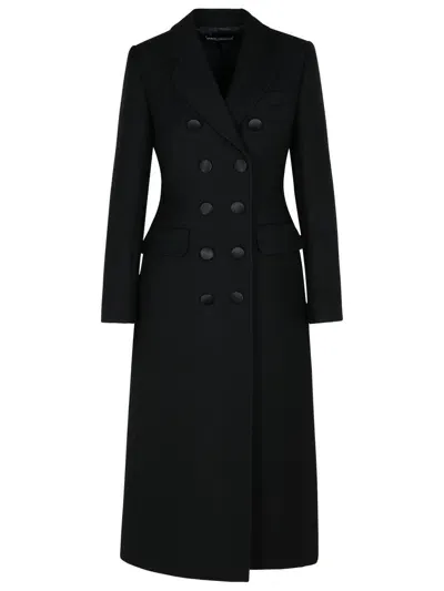 Dolce & Gabbana Double-breasted Long Coat In Black