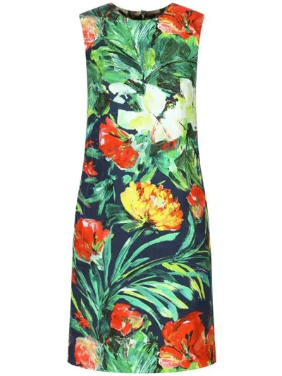 Dolce & Gabbana Bloom-print Midi Dress In Green