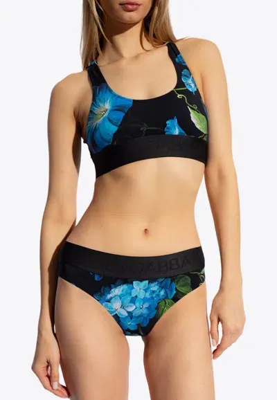 Dolce & Gabbana Bluebell Print Bikini Swimsuit In Black