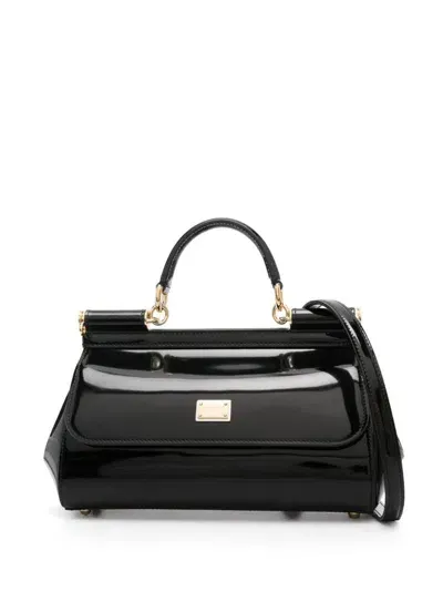 Dolce & Gabbana Elongated Sicily Handbag In Shiny Calf Leather In Nero