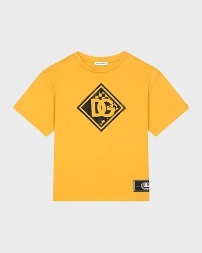 Dolce & Gabbana Kids' Boy's Interlocked Logo-print T-shirt In Bright Yellow