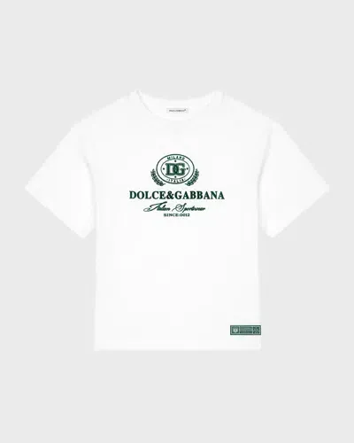 Dolce & Gabbana Kids' Boy's Oval Logo-print T-shirt In Natural