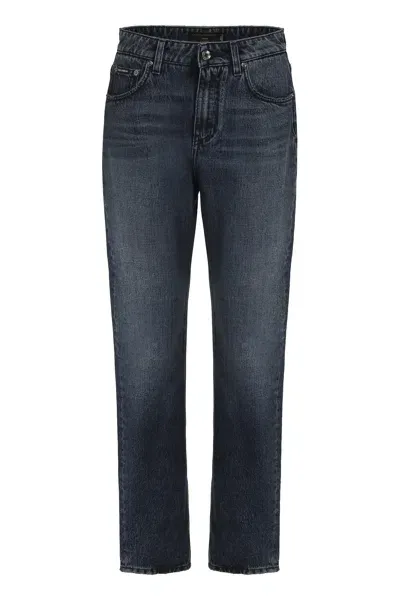 Dolce & Gabbana Boyfriend Jeans With Back Logo Patch In Denim