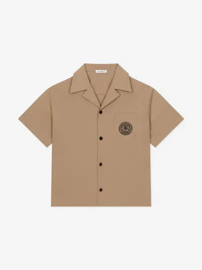 Dolce & Gabbana Kids' Dg Logo-embroidered Cotton Shirt In Beige