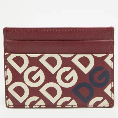 Pre-owned Dolce & Gabbana Burgundy Dg Mania Leather Card Holder