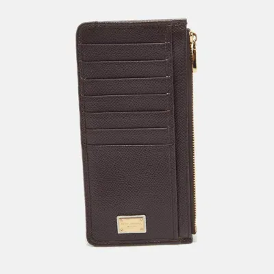 Pre-owned Dolce & Gabbana Burgundy Leather Long Zip Card Holder