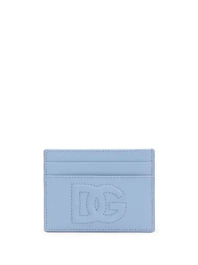 Dolce & Gabbana Calf Leather Cardholder With Logo In Blue