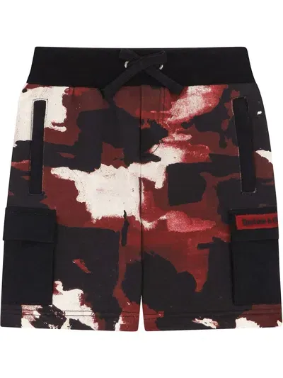 Dolce & Gabbana Kids' Camouflage Print Cargo Shorts In Red