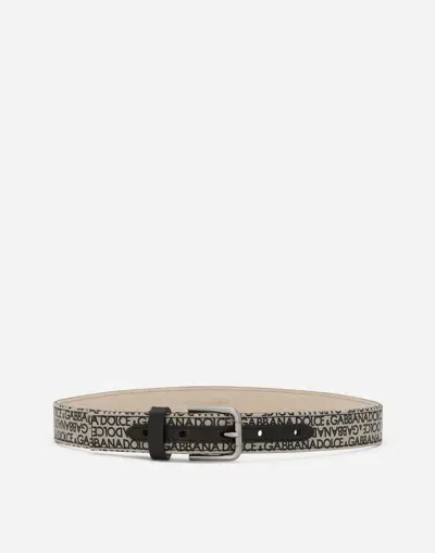 Dolce & Gabbana Kids' Canvas Belt With Dolce&gabbana Logo Print In Beige