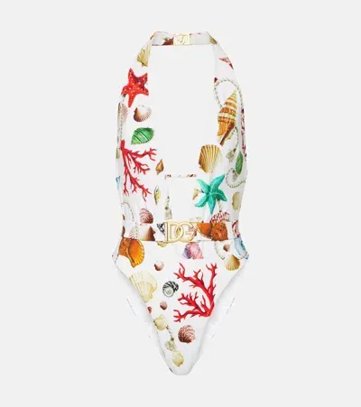 Dolce & Gabbana Capri Printed Halterneck Swimsuit In Multicoloured