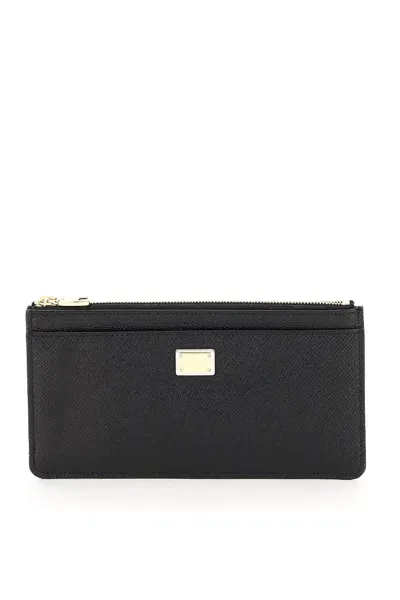 Dolce & Gabbana Card Holder Pouch In Dauphine Calfskin In Black