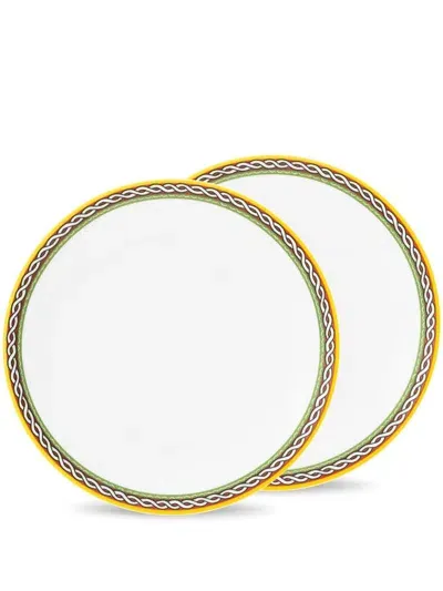 Dolce & Gabbana Carreto Siciliano-trim Dessert Plates (set Of Two) In White