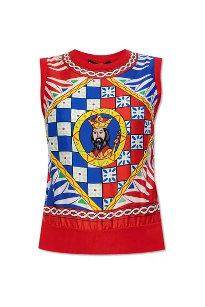 Dolce & Gabbana Carretto-print Silk Vest In Multi