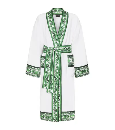 Dolce & Gabbana Casa Cotton Terry Printed Bathrobe In White