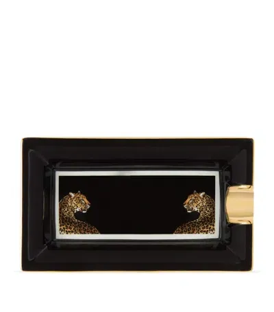 Dolce & Gabbana Casa Porcelain Leopard Ashtray In Black