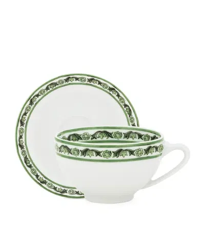 Dolce & Gabbana Casa Porcelain Majolica Teacup And Saucer In Green