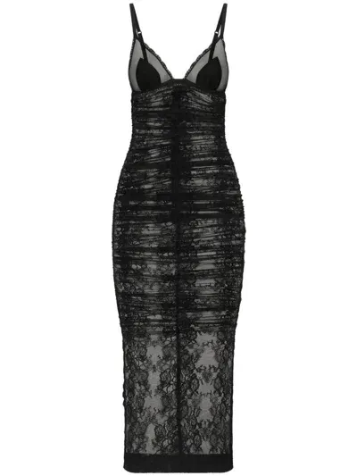 Dolce & Gabbana Kleid Aus Chantilly-spitze In Black